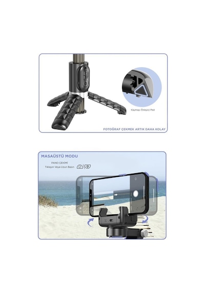 Q18 Siyah Gimball Led Işıklı Kumandalı Çok Amaçlı Tripod Selfie Çubuğu