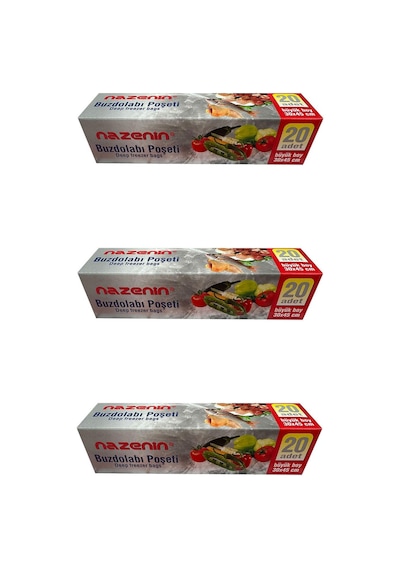 Nazenin Düz Kilitsiz Şeffaf Büyük Boy Buzdolabı Yemek Gıda Poşeti Torbası 3 x 20'li 30 x 45 CM