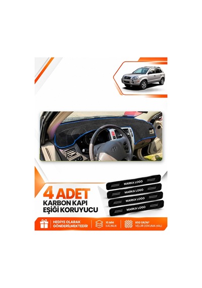 Hyundai Tucson 1 2004-2009 Uyumlu Ön Torpido Koruma Kılıfı Halısı Örtüsü - Siyah Mavi