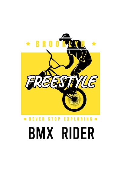 Paybuy Kadın Oversize Tişört Bmx Freestyle Brooklyn Baskılı Rahat Kesim Siyah