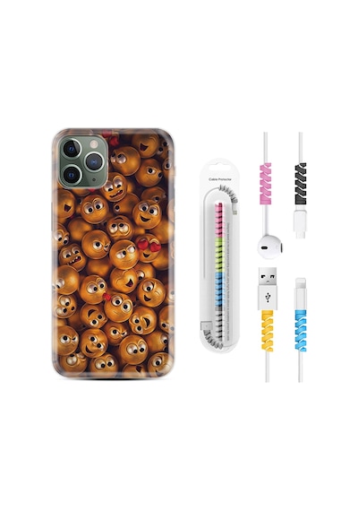 Apple Uyumlu iPhone 12 Pro Kılıf Kablo Koruyuculu Gold Emoji 1877