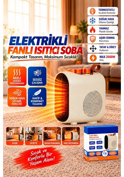 Begin Power 220v-240v Termostatlı Elektrikli Fanlı Isıtıcı Soba Sıcak Ve Soğuk Üfleme Kompakt Taşınabilir Isıtıcı