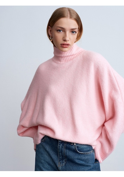Dilvin 10817 Yün Karışımlı Yarasa Kol Kazak-pembe Pembe