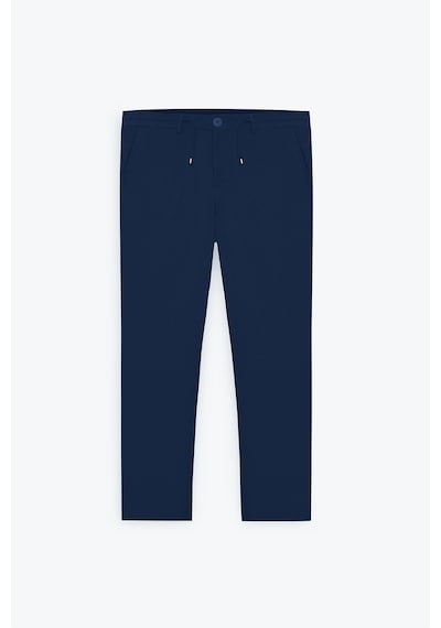 AC&Co / Altınyıldız Classics Erkek Lacı Slim Fit Dar Kesim Beli Bağlamalı Yan Cep Gofre Desenli Pantolon Lacivert