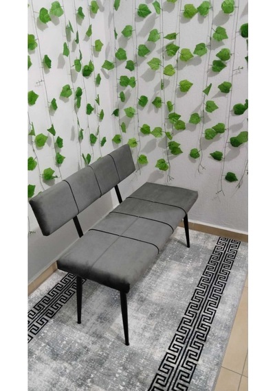Özcan Metal Siyah Metal Ayaklı Sırtlı Mutfak Salon Antre Yatak Odası Puf Bank Oturak gri