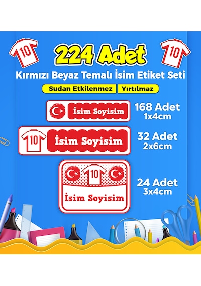 Futbol Milli Takım Temalı Okul Kreş Kişiye Özel İsim Etiket Seti - Model 39 Çok Renkli