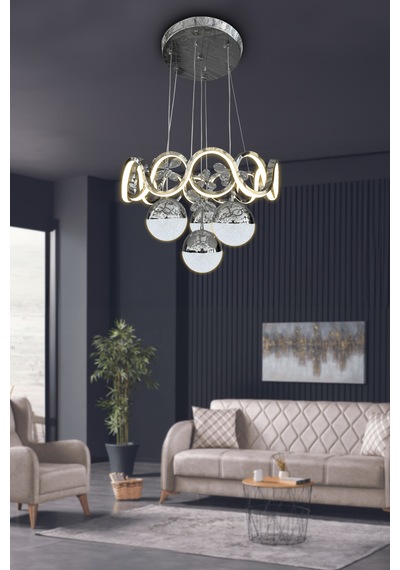 Sefa 4 Toplu Modern Sarkıt Led Avize - - Kumandalı / Krom Krom