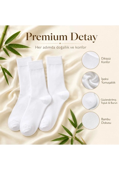 Genel Erkek Bambu Soket Çorap 6 Lı Paket, Dikişsiz Parfümlü Nefes Alan Yumuşak Nem Em Beyaz 6'lı / 39-44