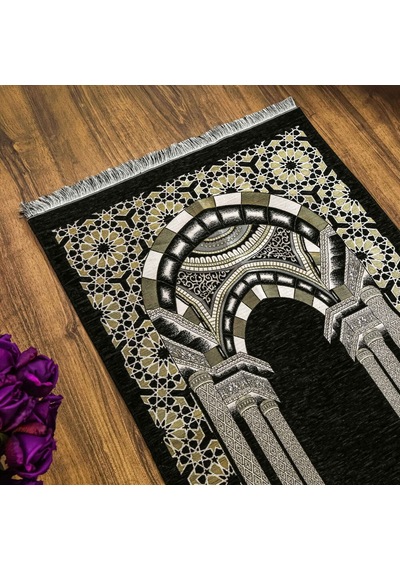 Medine Lüks Şönil Seccade Siyah 66x116cm 520 Gr Çok Renkli