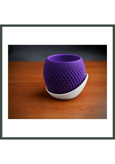 Bezos 3d Baskı Küre Saksı - Kafes Dokulu İki Parçalı Dekoratif Saksı - Mor-beyaz Nhr Standart 41070876