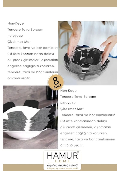 Tencere Tava Borcam Koruyucu Çizdirmez Non Keçe 8'li Set Çizilmeye Darbeye Karşı Dayanıklı Koruma