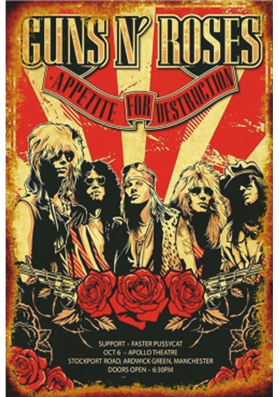 guns n roses -3 müzik grubu retro ahşap poster