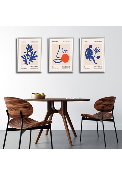 Henri Matisse 3'lü Alüminyum Çerçeveli Poster Seti - Önden Açılır A3 Açılır Kapanır Çerçeve Seti Papiers Découpés, Gümüş