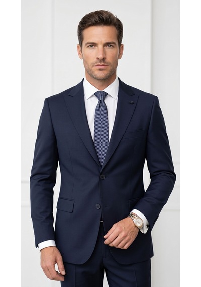 Plus Scorpion Ck125 Erkek Blazer Ceket Twill Puntolu Kırlangıç Yaka 2 Düğmeli Çift Yırtmaçlı Slim Fit Lacivert
