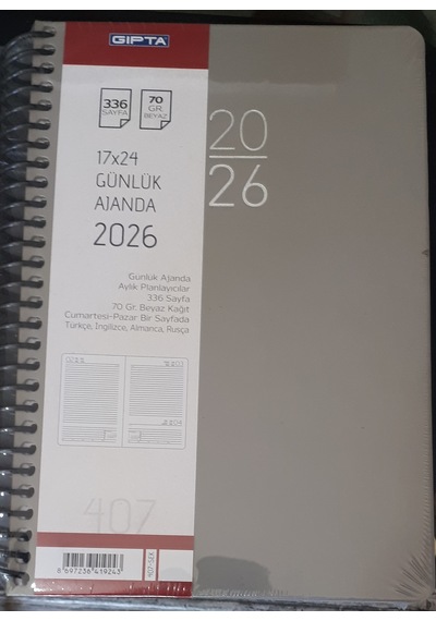Gıpta Ajanda 2026 Yılı Spiralli 17x24 Cm Sert Kapak Gri