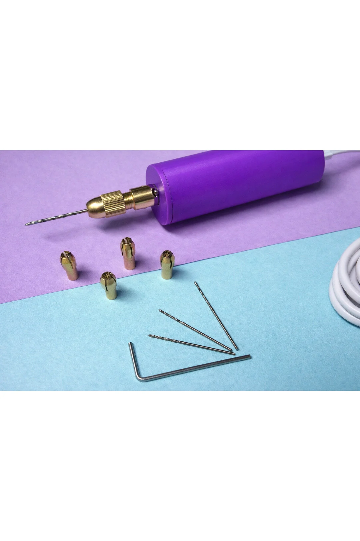 Usb Mini Drill Matkap Seti , 7 Parça Mandren Seti , 3 Adet Mikro Matkap Ucu , Hassas Delme , Dıy , Mor