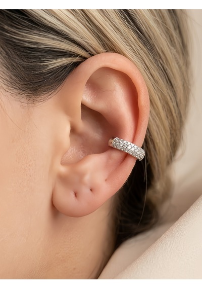 Minimal Işıltılı Zirkon Taşlı Kıkırdak Cuff Gümüş Renk Küpe Silver