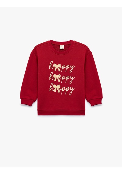 Koton Fiyonk Detaylı Bisiklet Yaka Uzun Kollu Şardonlu Sweatshirt Bordo 7wmg10171ak