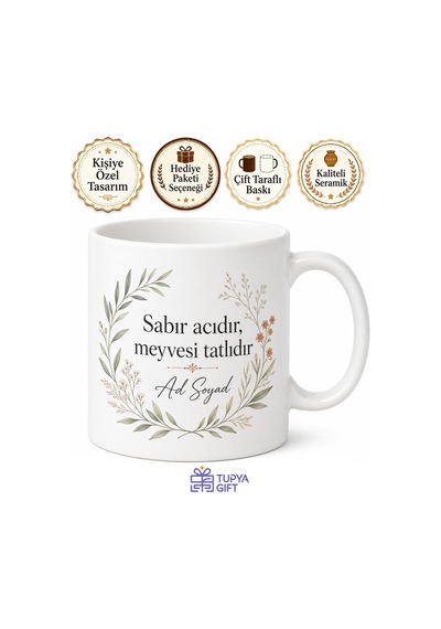 Sabırlı Kişiye Özel Anlamlı Mesajlı Baskılı Kupa Bardak Hediye Beyaz / Çok Renkli