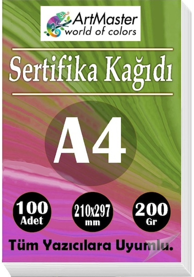 A4 Sertifika Kağıdı 100 Adet Gramajlı Fotokopi Kağıdı 200 Gr Tüm Yazıcılara Uyumlu 21x29.7 Cm Kalın Baskı Kağıdı Kalın