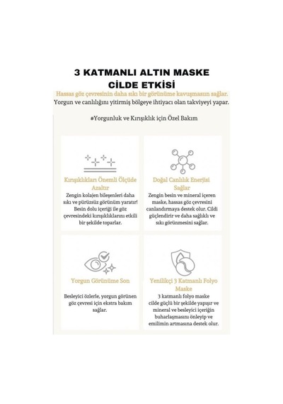 Dermal 3 Katmanlı Altın Gold Flash Foil Göz Altı Torbalarına Karşı Kağıt Göz Maskesi 4 Gr 10 Adet