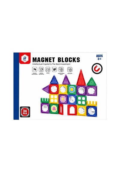 34 Parça Manyetik Yapı Blokları Yaratıcı İnşa Seti Eğitici Stem Oyuncak 3+ Yaş