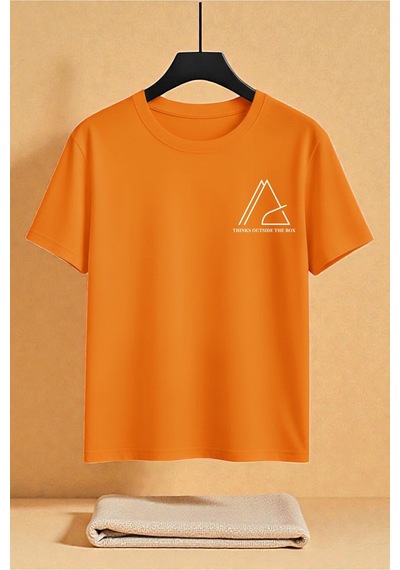 Uyguntarz Unisex Thinks Outside The Box Baskılı Tasarım Tshirt Turuncu