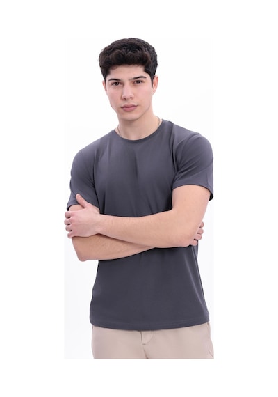 Freemen Erkek/unisex Bisiklet Yaka Basic Tişört %100 Pamuk Antrasit