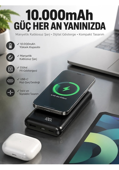 10.000 Mah Powerbank 4 Portlu Hızlı Şarj Dijital Göstergeli Çok Renkli 96270407