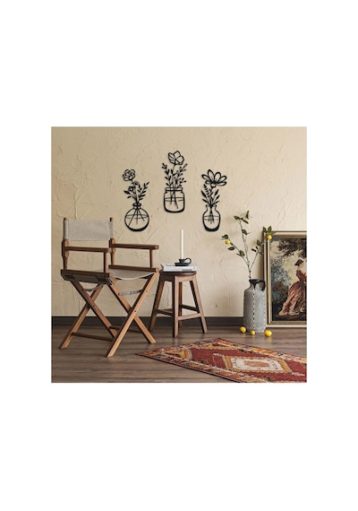 Decovista Ev Ofis Mutfak Ve Banyo Için Ahşap Dekoratif Duvar Vazo Çiçekler Vase 35x15cm Ahşap Siyah