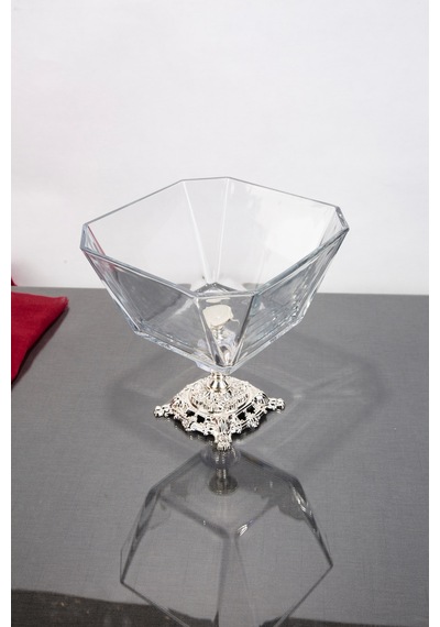 Argkristal Krn Gümüş Salata Kasesi Metal Ayaklı 19x19x19 Gümüş