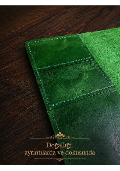 Bilikolik Hakiki Deri A5 Defter Kılıfı, El Yapımı, Telefon Cepli Ajanda Organizer, Defter Ve Kalem Dahil Yeşil