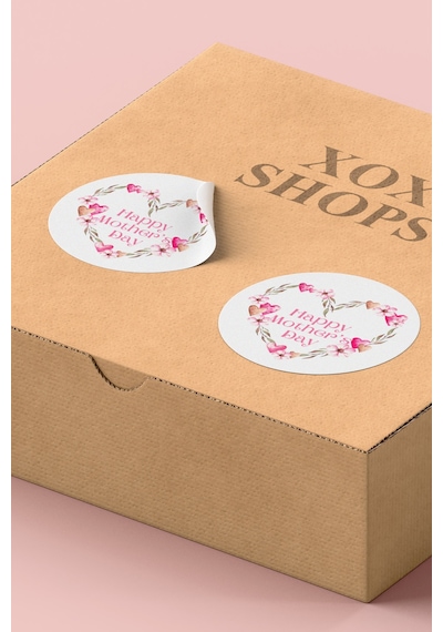 Happy Mother's Day Çiçek Çelenk Etiket 3x3cm St2395 Çok Renkli