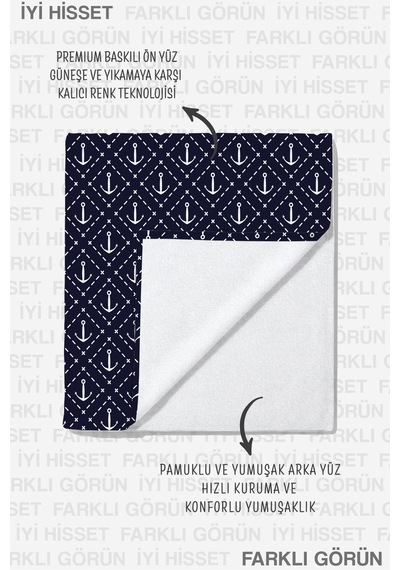 Çapa Marine Plaj Havlu Örtüsu - Lacivert Beyaz Nautical Stil Hızlı Kuruyan Mikrofiber Havlu Örtü Bulut Gölgesi