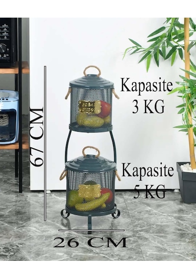 Patates Soğan Kovası 2 Katlı Fileli Antrasit Renk Antrasit
