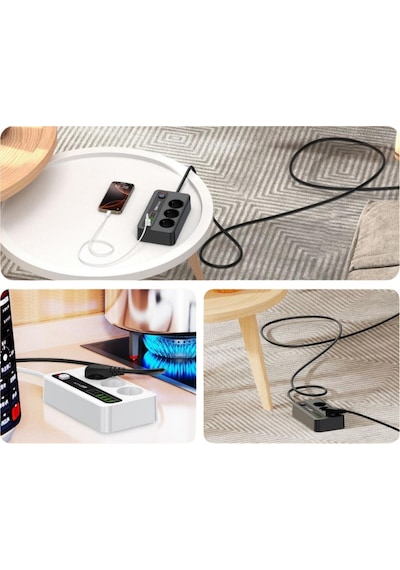 Akım Korumalı Çoklu Priz Usb Girişli, Anahtarlı, Yüksek Güvenlikli Priz Ünitesi-1466 1.8 M
