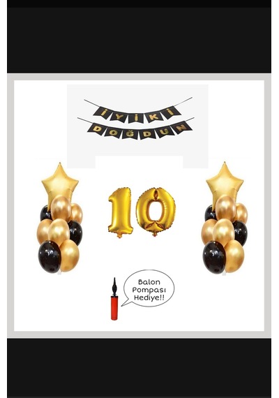 10 Yaş - Altın Gold Folyo Balon Parti Seti-- Skradaparti142