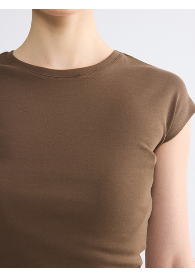 Lcw Vision Kahverengi Bisiklet Yaka Kadın Crop