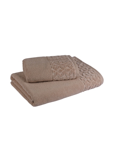 Fialka Jakarlı Çiçek Kare Havlu Açık Kahve 80x150