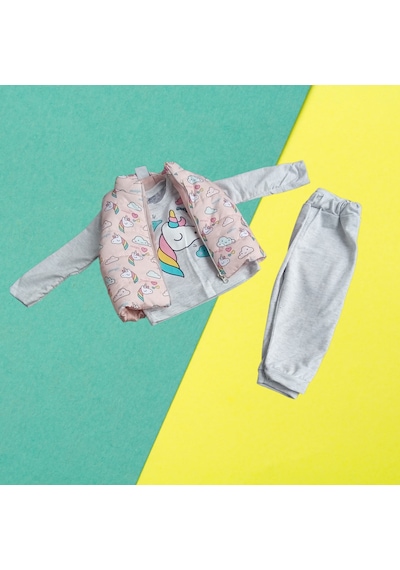 Nnk Kids Unicorn Yelekli 3'lü Takım Pudra