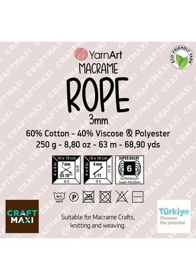 Art Macrame Rope 3 Mm - Makrome El Örgü İpi Ebruli-821