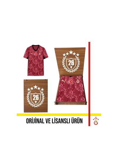 Galatasaray Lisanslı Puma 2025-2026 Bordo Alternatif Forma 26 Şampiyonluk Ahşap Kutulu 77981303