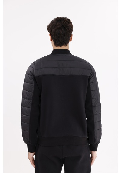 Rowinger Kapitone Ön Panel Detaylı Polo Yakalı Cepli Rahat Kalıp Uzun Kollu Sweatshirt Black