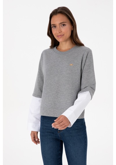 U.S. Polo Assn. Kadın Gri Melanj Gömlek Detaylı Bisiklet Yaka Sweatshirt 50315303-VR086