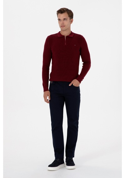 U.S. Polo Assn. Erkek Regular Fit Fermuarlı Bordo Basic Kazak 50313685-VR014