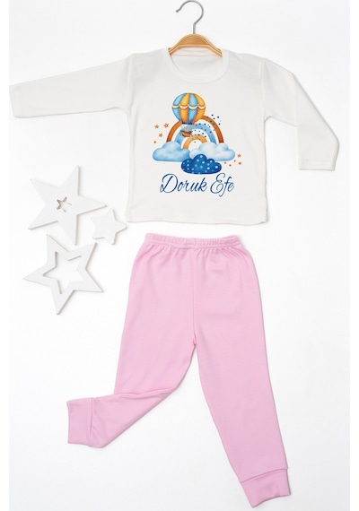 Pia Baby İsme Özel Erkek Çocuk 2 Adet Pijama Takımı %100 Pamuk Penye İsim Baskılı Kişiye Özel Kreş Pijaması Hediye Seti 20497p15pi Krem