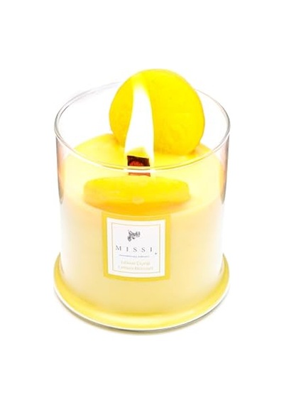 Üfleme Cam Ahşap Fitilli Limon Çiçeği Vegan Mum 380 Gr Diğer