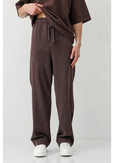 Vamos Baggy Fit Yıkamalı Eşofman Alt Kahverengi