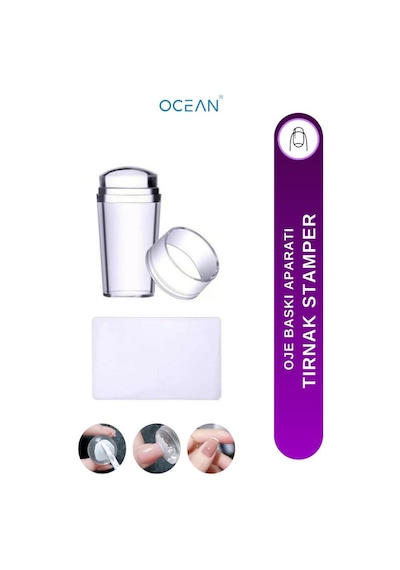 Ocean Tırnak Desen Basma Mühürü Stamper Şeffaf + Sıyırıcı Asu-195