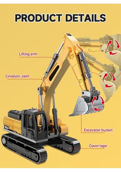 Diecast Oyuncak Metal İnşaat Araçları Metal Uçlu Kepçe Dozer Sürtmeli Ekskavatör Sarı